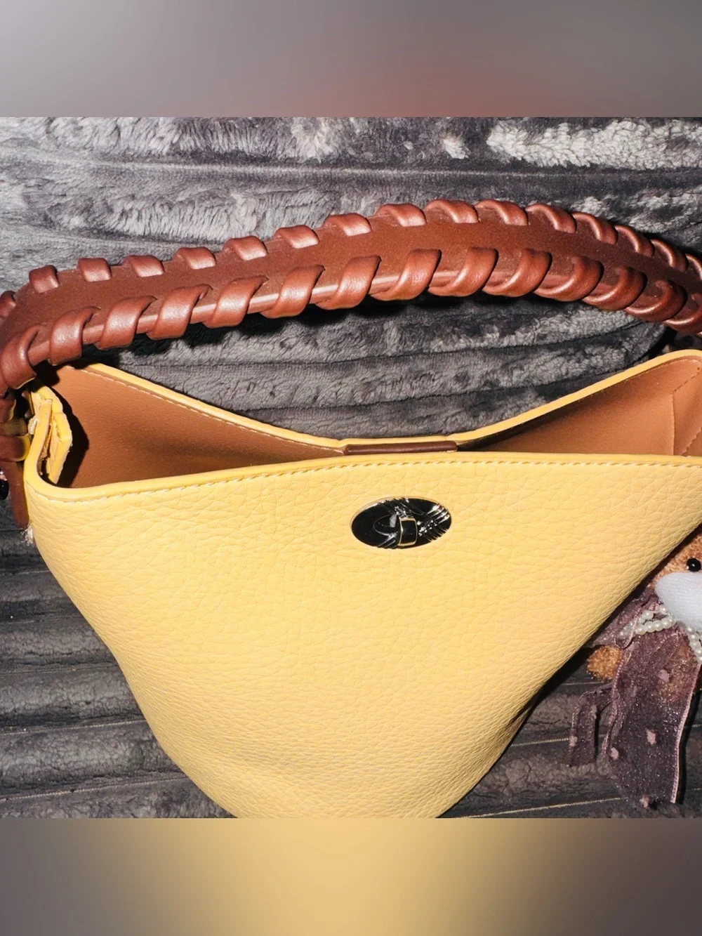 Purse!! Bucket Bag w/ Brown braided top handle-long strap & sm bag inside- NEW